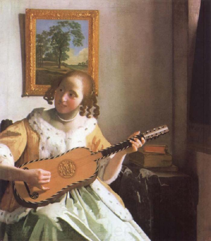 Jan Vermeer Woman is playing Guitar Norge oil painting art